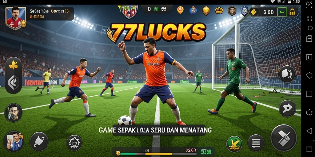 Tangkapan layar gameplay 77LUCKS menampilkan aksi sepak bola yang seru.