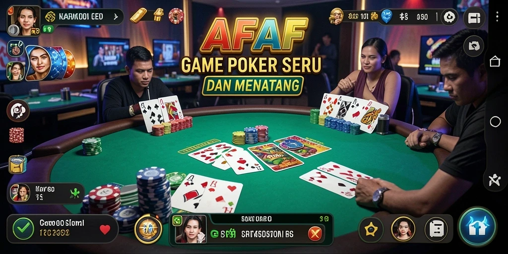 Screenshot AFAF menunjukkan keseruan permainan Poker yang mendebarkan.