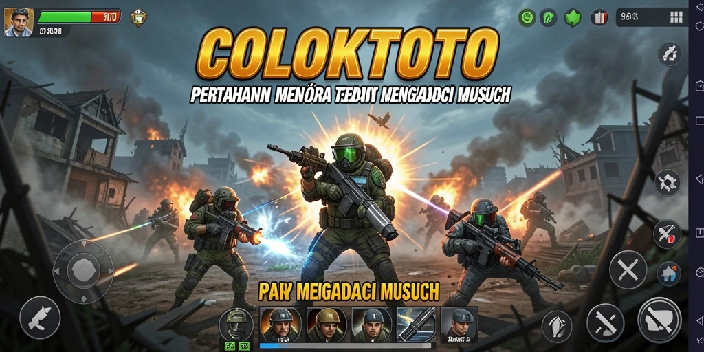 Tampilan gameplay COLOKTOTO menampilkan menara pertahanan melawan gelombang musuh.