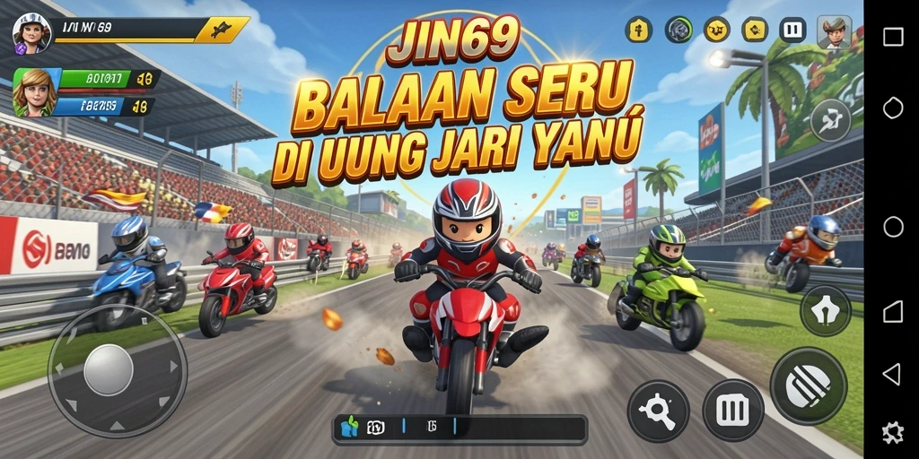Gameplay JIN69 menampilkan balapan yang seru dan mobil yang mengesankan.