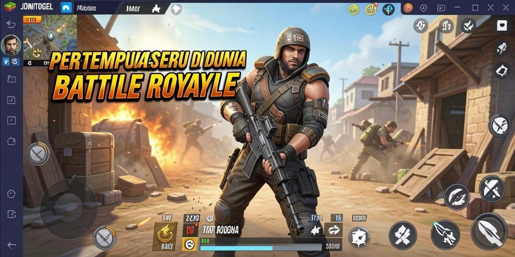 Screenshot gameplay JONITOGEL menunjukkan aksi pertempuran yang intens dan mendebarkan.