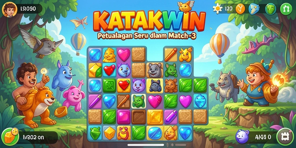 Gameplay seru mencocokkan permata di KATAKWIN.
