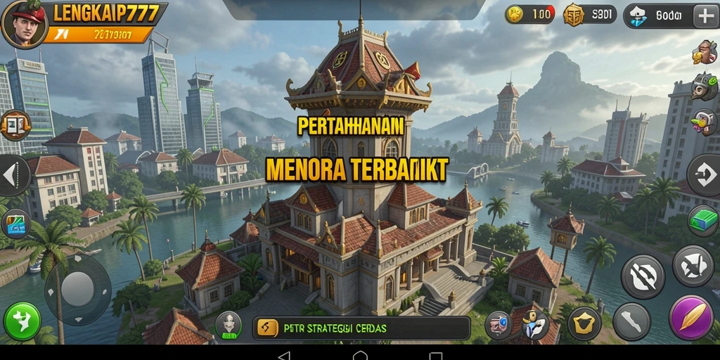 Tangkapan layar gameplay LENGKAP777 yang menunjukkan aksi menara pertahanan.