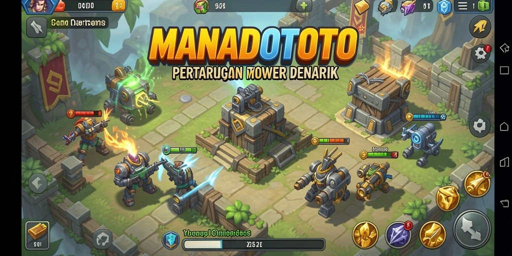 Tangkapan layar gameplay <strong>MANADOTOTO</strong> yang menampilkan strategi Tower Defense yang menegangkan.