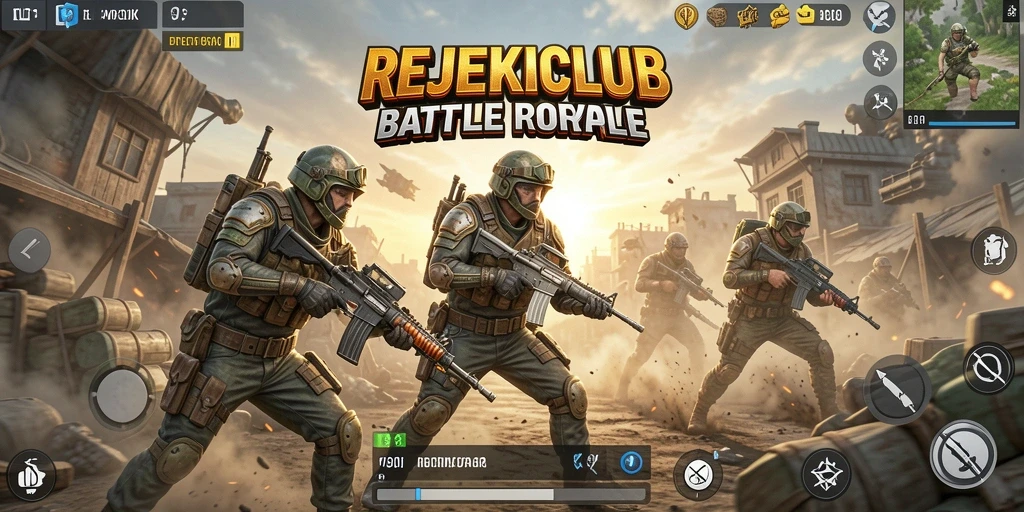 Tampilan seru gameplay REJEKICLUB dalam aksi pertempuran Battle Royale.
