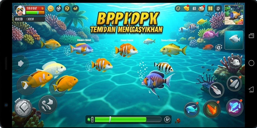 Tampilan gameplay seru dalam RPYYY saat berburu ikan.