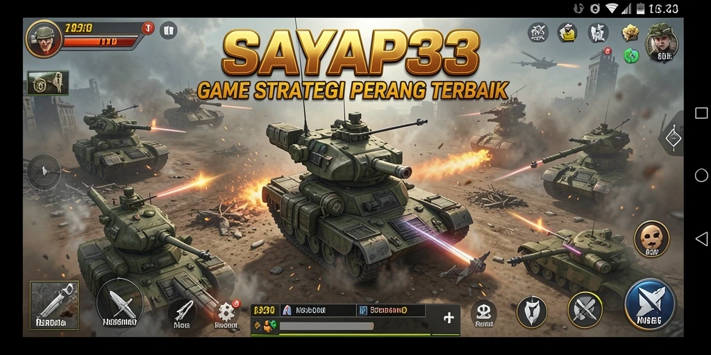 Tampilan gameplay SAYAP33 dengan pertempuran strategi yang mendebarkan.