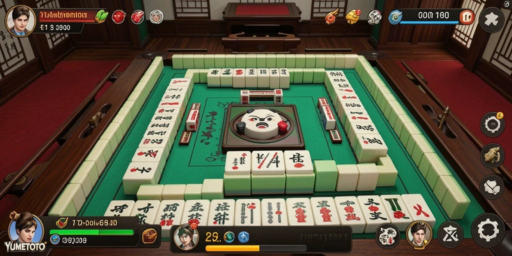 Tampilan gameplay seru YUMETOTO dengan ubin Mahjong yang colorful.